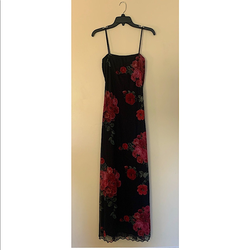 Large Vintage ‘All That Jazz’ Floor Length Beaded Rose Black Cocktail Dress